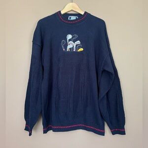 {Sutter & Grant} Embroidered Golf Sweater with Crew Neckline - Mens Large